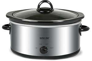 Better Chef Oval Slow Cooker | 3-Quart | 3-Tempature Settings | Side Handles | Glass Lid | Enamel Stoneware Insert (Stainless-Steel)