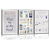 3Pcs Blue Coastal bikini Wall Art Vintage Matchbox Wall Decor Meet Me At The Beach Painting Picture Trendy Southern Girl Preppy Poster Guest Check Canvas Prints for Girls Room Dorm 12x16in Unframed