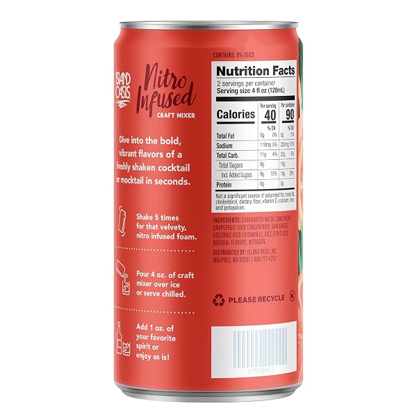 ISLAND OASIS NITRO INFUSED PALOMA CRAFT MIXER, 8.4 FL OZ, PACK OF 4, NATURALLY FLAVORED MOCKTAIL & NON-ALCOHOLIC MIXER