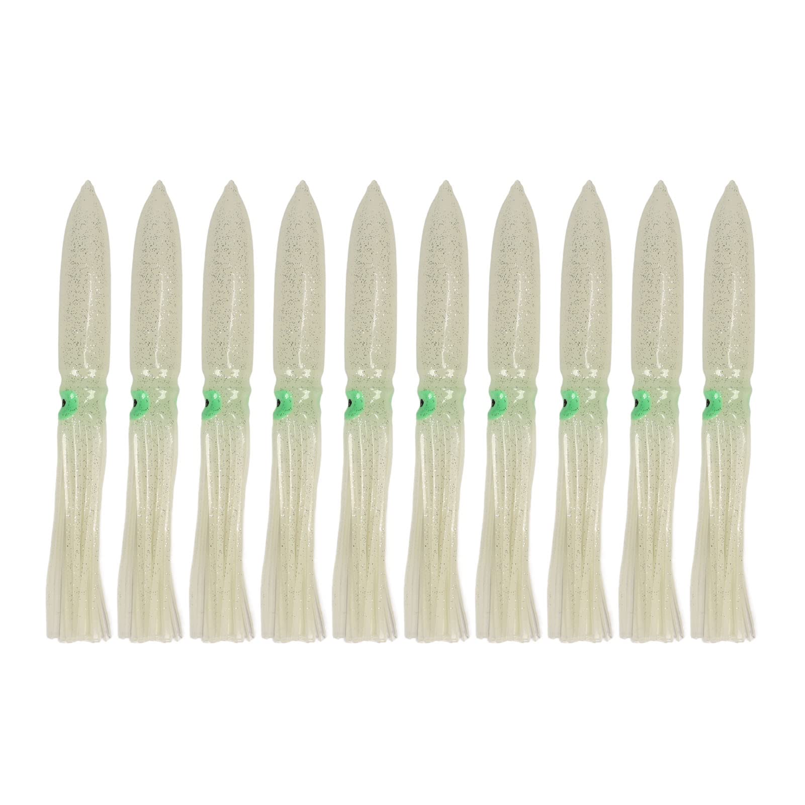 10 Pcs Squid Lure,Squid Skirt Fishing Lures,30cm Silicone Lifelike Squid Swimbait,Soft Plastic Bass Fishing Lure,Luminous Squid Skirt Fishing Bait with Hook for Sea Lake Fishing(clear)