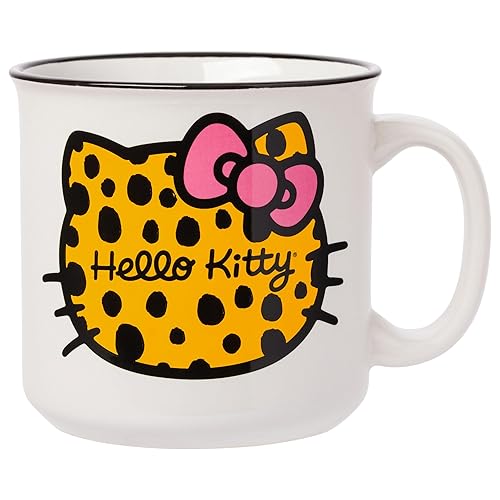 Silver Buffalo Sanrio Hello Kitty Cheetah Print Head Ceramic Camper Mug, 20 Ounces