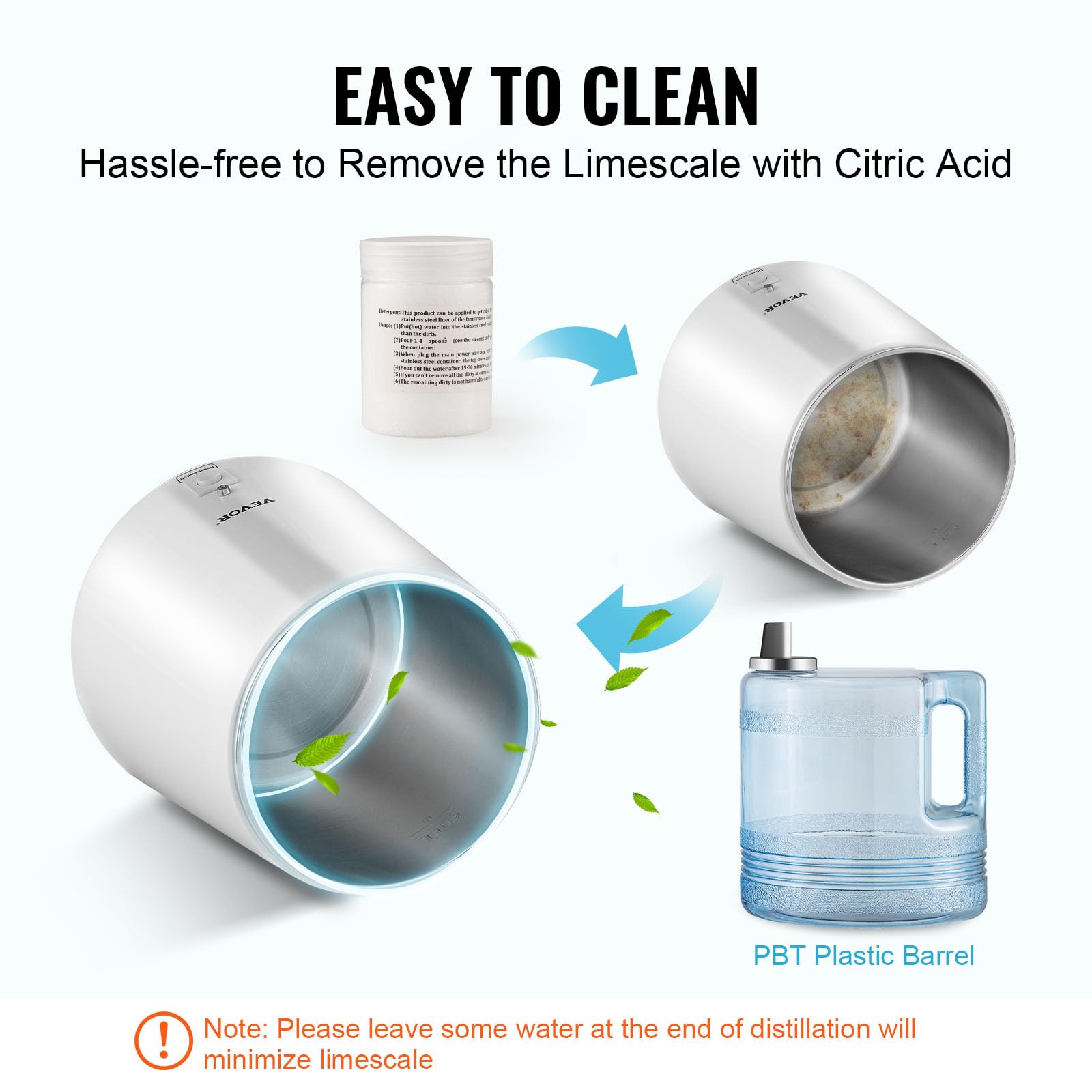VEVOR Destilador de agua, máquina de agua destilada de 1,1 gal, destilación de agua pura de 750 W con contenedor de plástico libre de BPA, kit de destilación de agua con botón, fabricante de agua destilada de encimera para el hogar, blanco