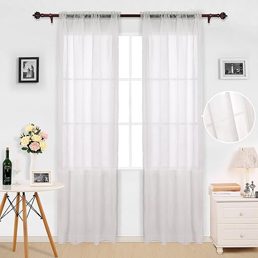 Amazon Com Deconovo Linen Look Sheer Rod Pocket Voile Crinkled