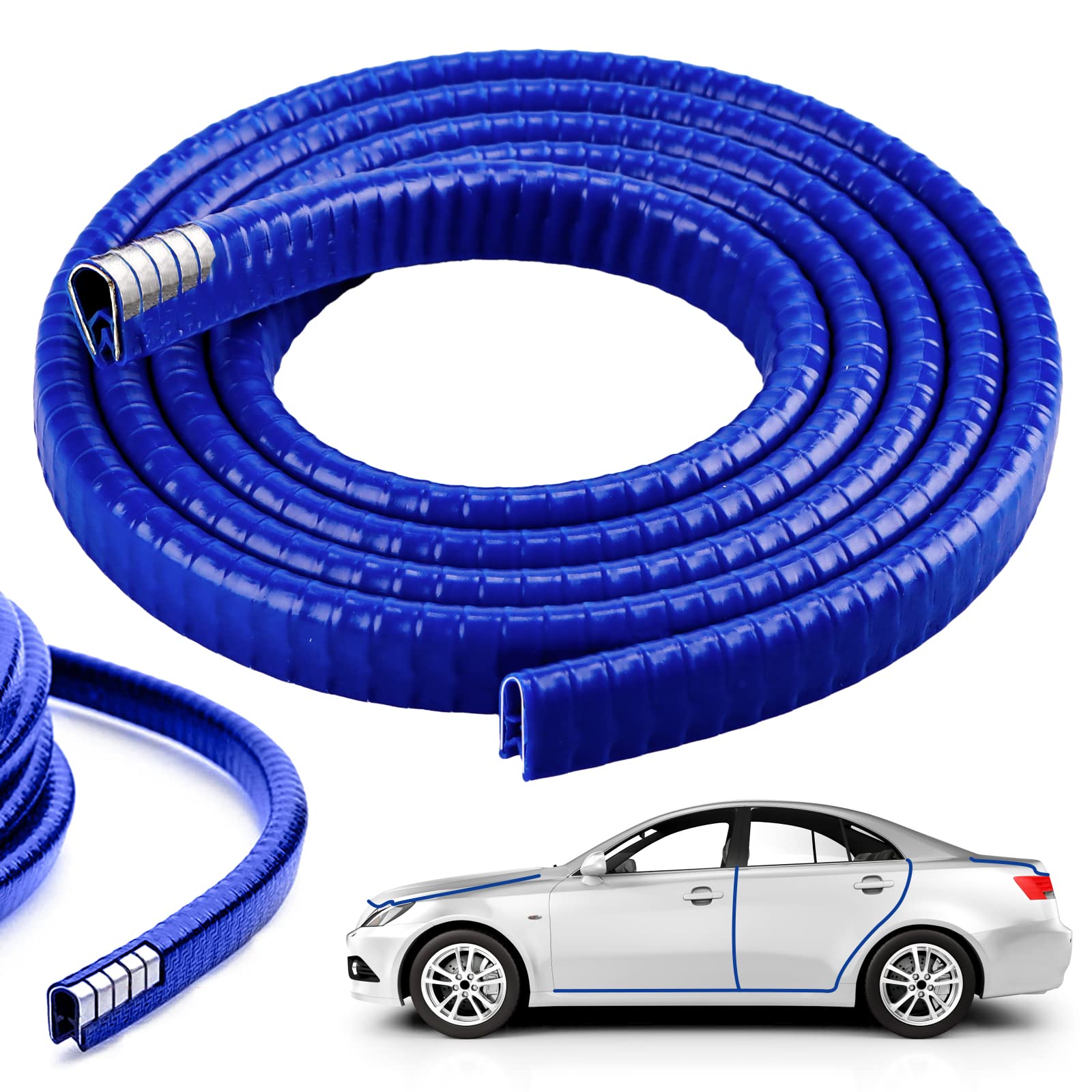 5 m Car Door Edge Protector Edging Strip for All Models, Cut to Size Door Edge Protection, Non-Slip and Vibration-Resistant (5 m Blue)
