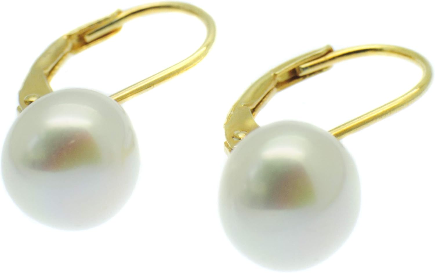 Gold Leverback Pearl Earrings 14ct Gold Plated 8mm Cultured Pearls Gift Boxed Amazon.co.uk