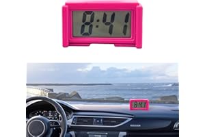 Augeny Mini Car Digital Clock - Adhesive Electronic Small Clock With Clear LCD Screen, Bracket Function, Auto Stick On Dashboard, Universal Vehicle Accessories (Rose Red)