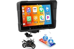 CAMECHO Motorcycle CarPlay Screen, Wireless Android Auto Screen for Motorbike, 5" Waterproof Touch Screen Car Play Portable Car Stereo, Dual Bluetooth, Mirror Link, EQ, Siri, Google Assistant