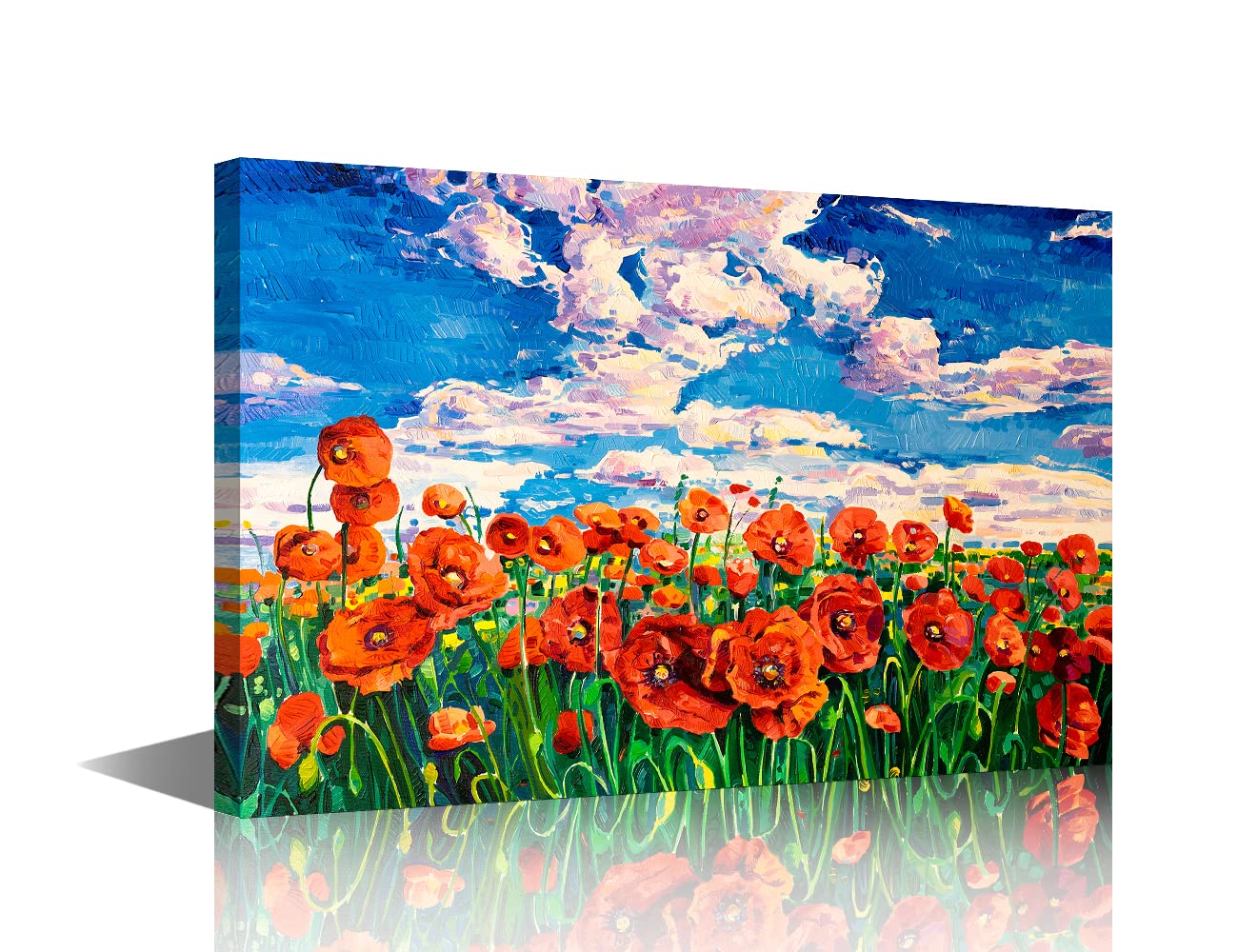 TISHIRON Red Flowers Canvas Prints Wall Art Flower Field under the Setting Sun Oil Paintings Pictures for Home Decorations Modern Stretched and Framed Giclee Artwork 16x24 inch — image 1