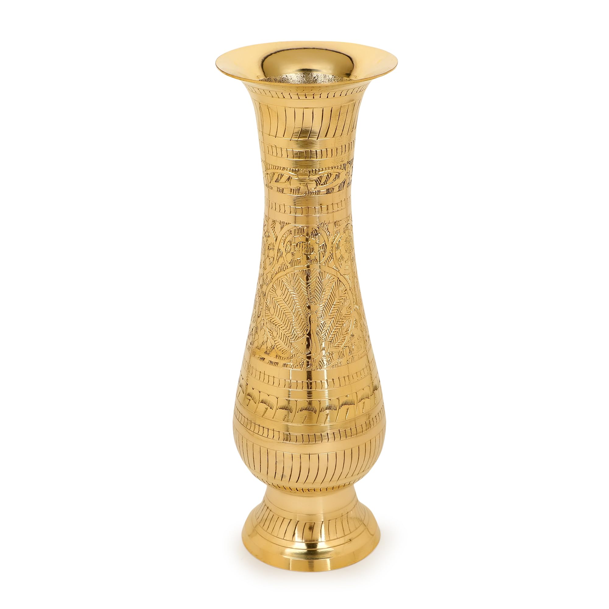 Zap Impex Brass Flower Vase in Carving Work for Home Office Living Room Bed Room Decoration Golden Color, L, GLDNFVS-1