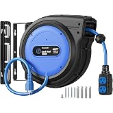 DEWENWILS 20 Amp Retractable Extension Cord Reel 40FT, ETL Listed, Blue | 10AWG SJTOW Heavy Duty, Auto-Rewind No-Tangle, Circuit Breaker, 4 Outlets for Garage Shop, 2500W