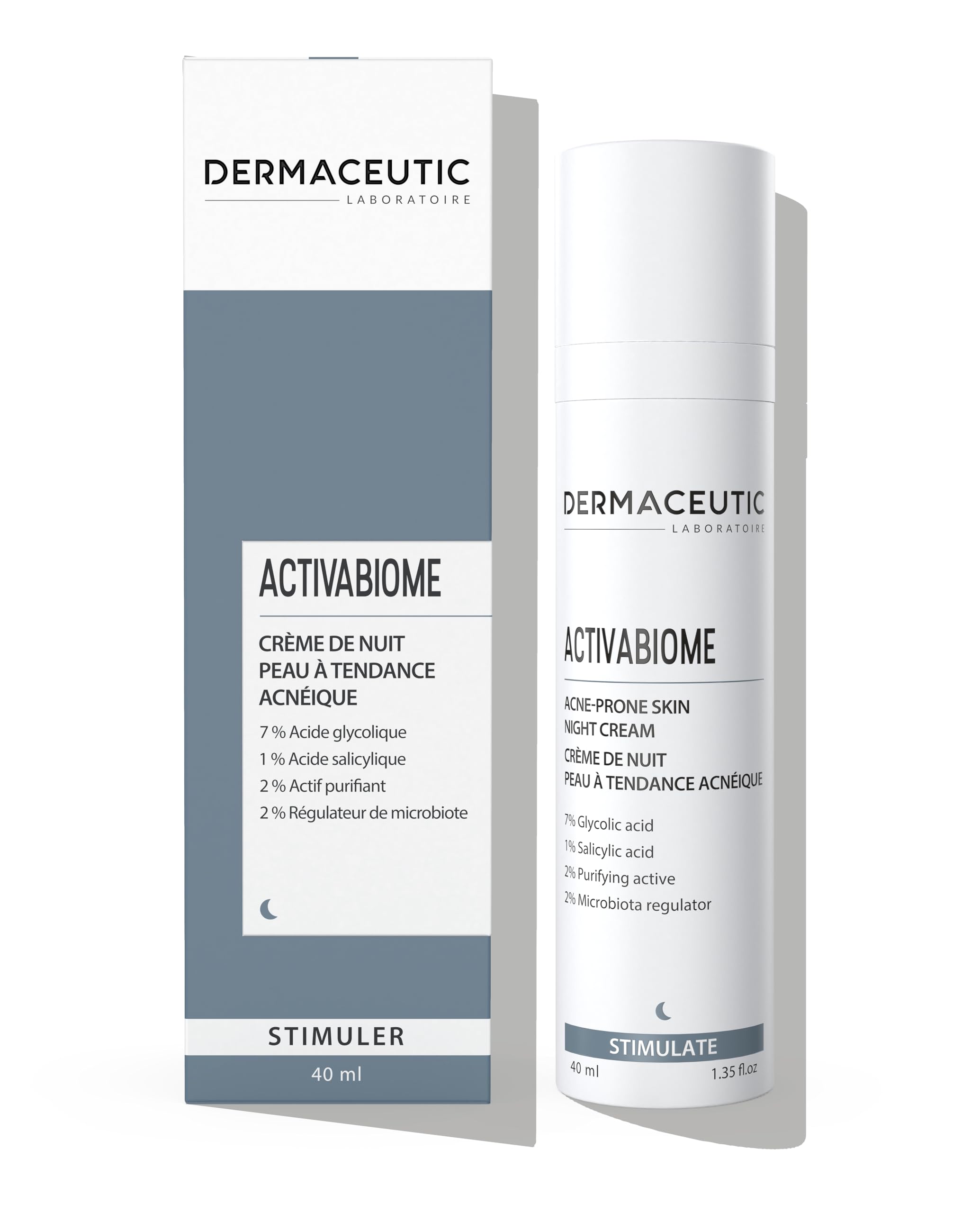 Dermaceutic Activabiome - Prone Skin Night Cream with Glycolic Acid Solution, Microbiota Regulator, Salicylic Acid and Purifying Active - 40 ml