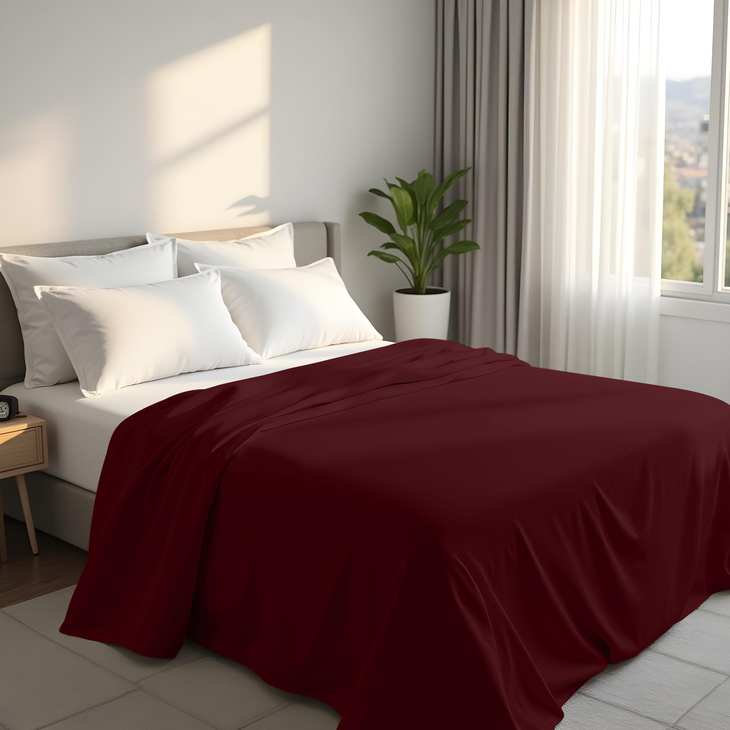Utopia Bedding - Flat Sheet Double Size - OEKO-TEX Certified - Easy Care Soft Brushed Polyester - Microfiber Fabric - Wrinkle, Shrinkage, and Fade Resistant - Burgundy — image 1