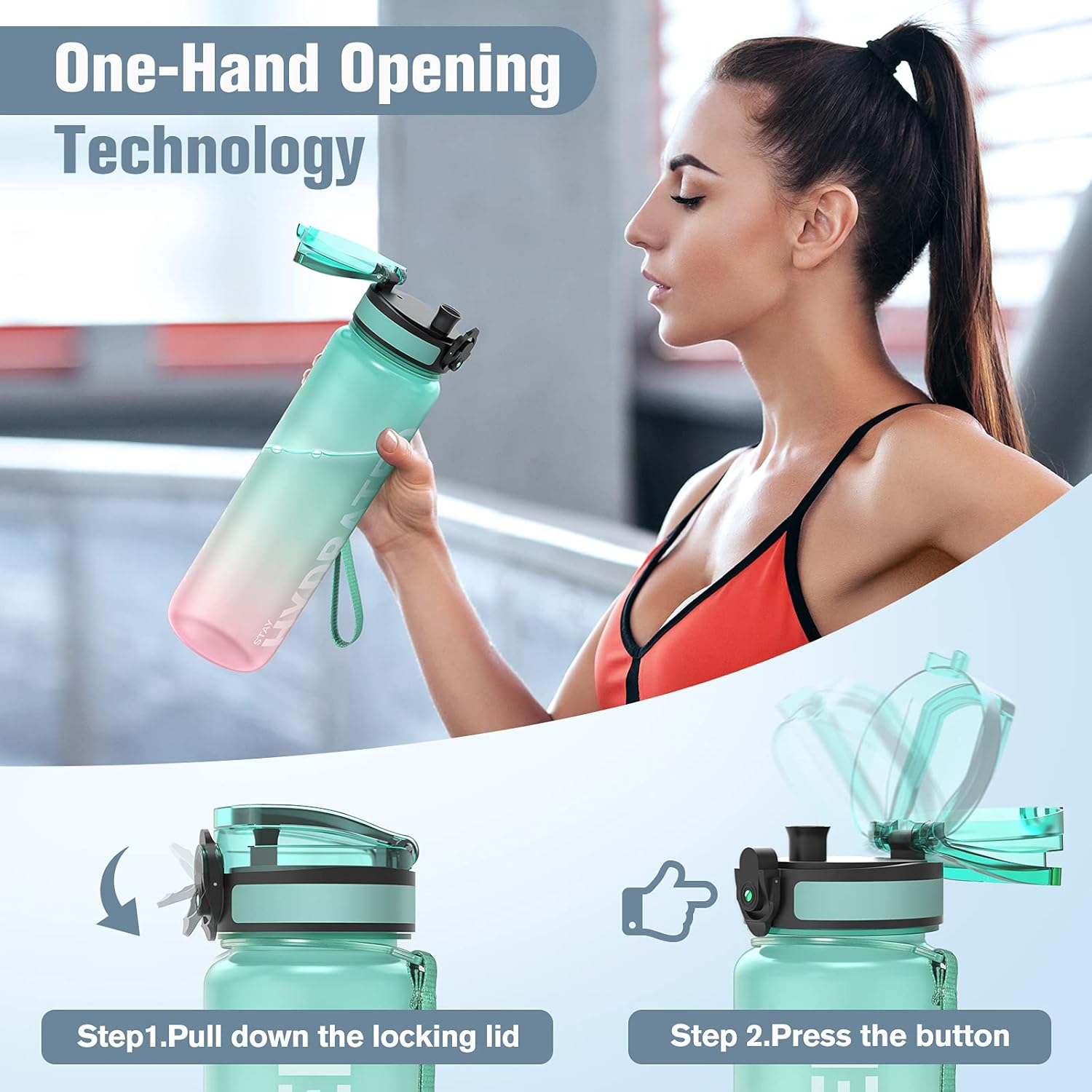 Sahara Sailor Water Bottle, 32oz Motivational Sports Water Bottle with Time Marker - Times to Drink - Non-Toxic Tritan Plastic, BPA Free, Wide Mouth Leakproof, Fast Flow Technology with Clean Brush : Sports & Outdoors