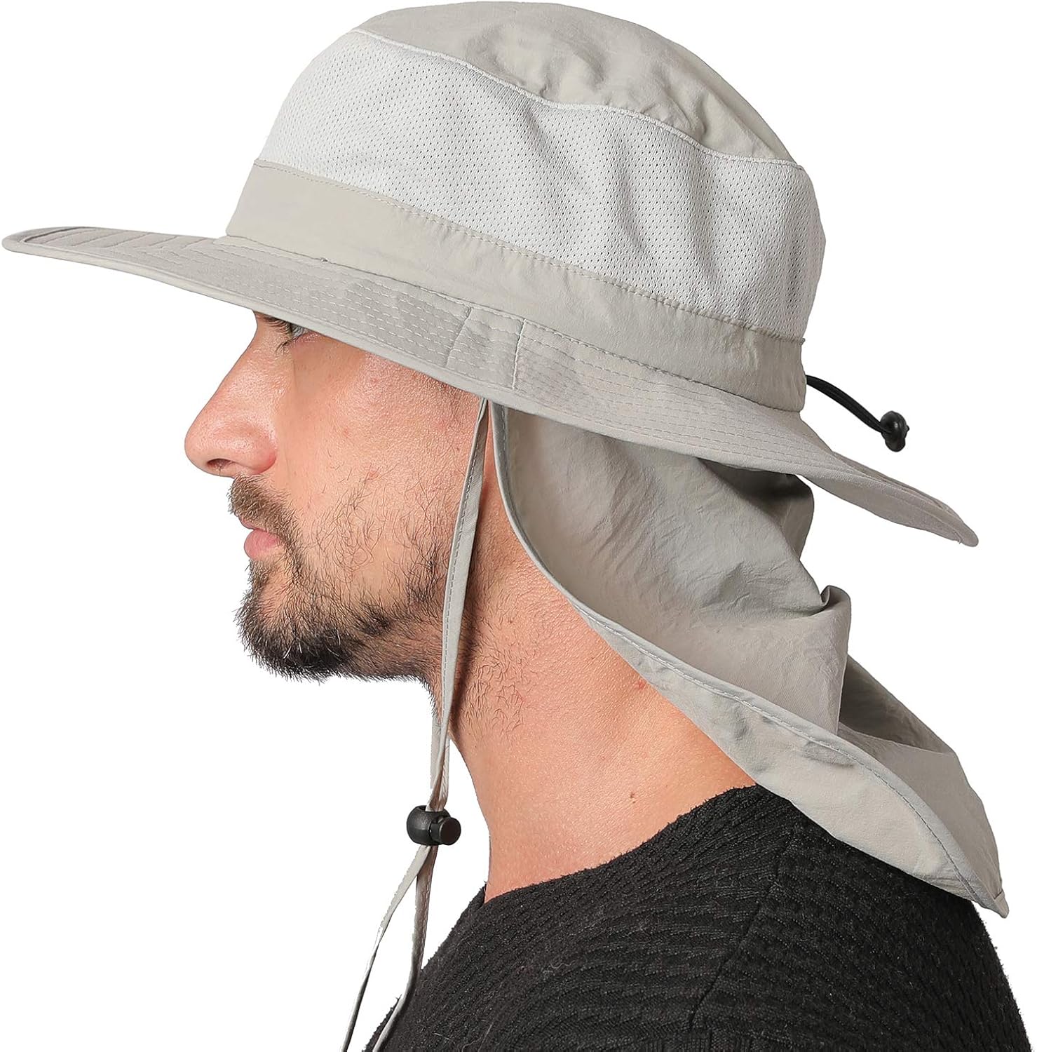 Jormatt Outdoor Fishing Sun Hat Waterproof UV Protection Wide Brim Sun Hat with Flap Neck Cover Mesh Breathable Foldable Safari Cap Unisex UPF 50+, Light Gray at  Men’s Clothing store