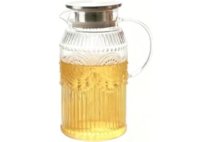 68 oz/ 2 L Glass Pitcher with Handle and Lid, Heat Resistant Glass Water Jug with lid for Hot/Clod Drinks(Sunflower)
