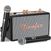 Karaoke Machine, Retro-Design Speaker with 2 Wireless Microphones for Adults &amp; Kids, Portable Karaoke System for Home Party, Bluetooth/AUX/USB/TF/TWS Support, Gifts for Women &amp; Girls