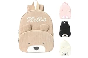 Personalised Corduroy Toddler Backpack with Name, for Boys & Girls，Small School Bag for Nursery,Preschool,Kindergarten