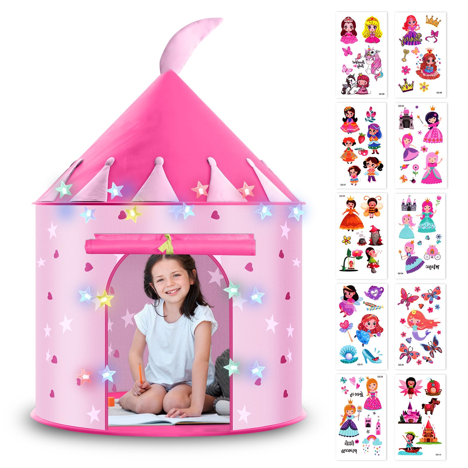 HOTUT Kids Pop Up Play Tent, Kids Play Tent with Multi-Coloured Star Lights, Sensory Tents for Children, Foldable Pop Up Playhouse Fun Toy, Playhouse for Kid Childs Princess Toy Gifts for Girls & Boys