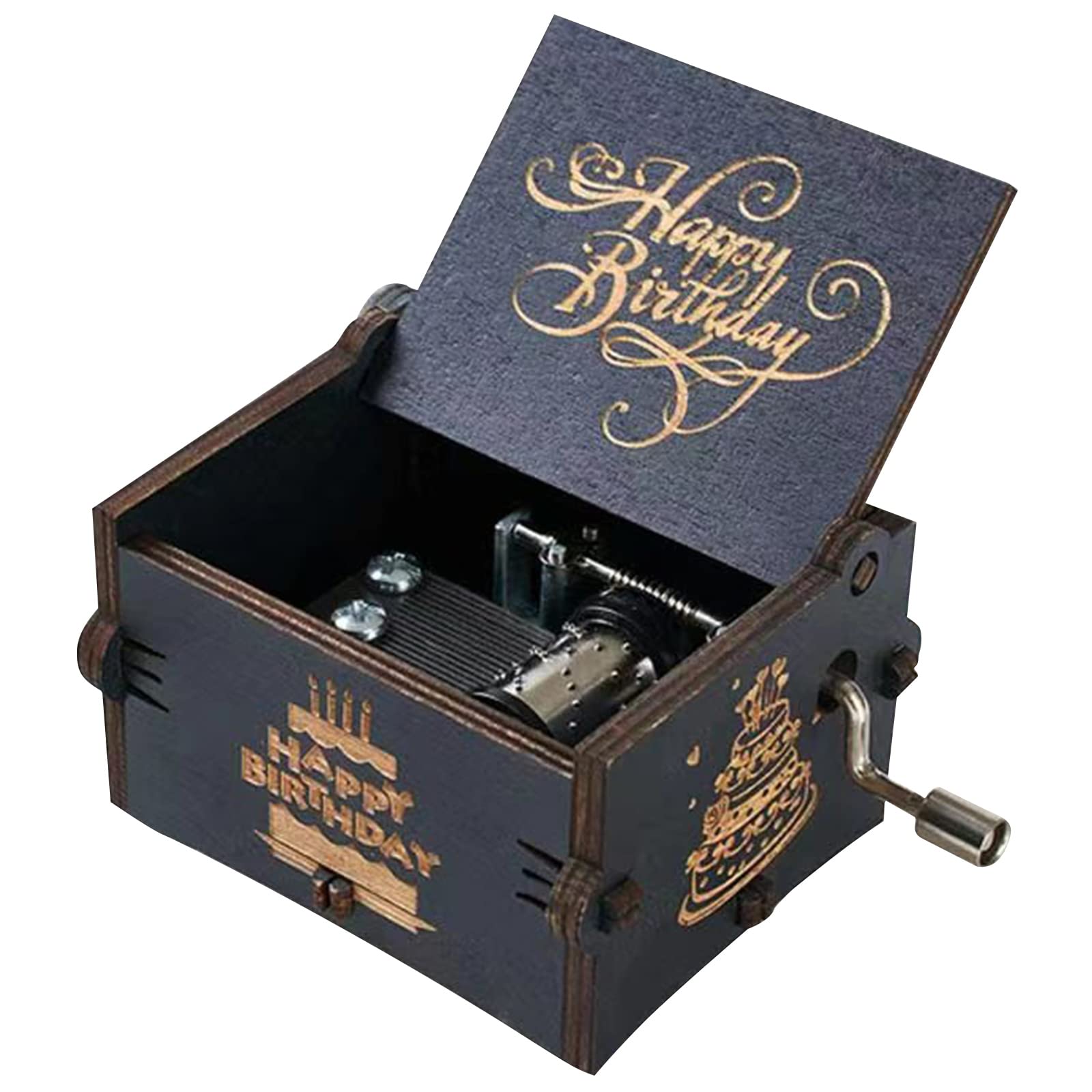 HSXIANG Happy Birthday Gifts Music Box,Wooden Hand Crank Engraved Musical Instrument with Melody, Happy Birthday Gift for Mom Dad Daughter Son Wife Husband and Friends.