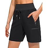 Obla Women's Hiking Cargo Shorts Zipper Pockets Soft High Waisted Quick Dry 7 Inch Long Shorts for Women Golf Athletic Summer