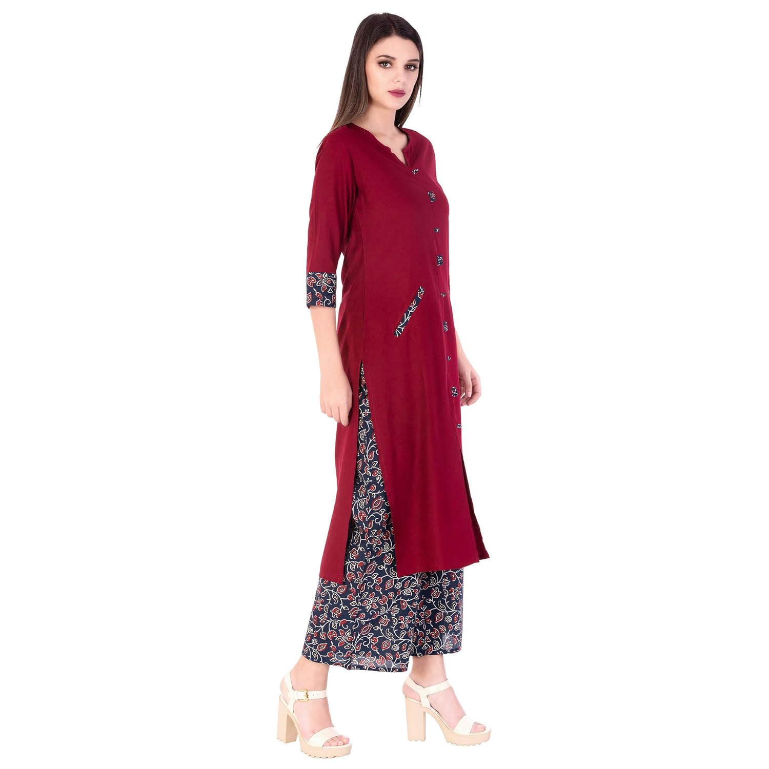khushal k women's rayon solid kurta with palazzo set