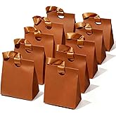 Vitalizart Paper Gift Bags With Ribbon Handles Set of 10 Brown Bulk Reusable For Gift Wrap Girls Kids Birthday Bridal Shower Party Favors Goodie Bags Candy Christmas 5.91"x3.54"x7.28" Small Size