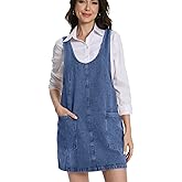 Mars Guard Denim Skirtall Dress for Women Jean High Roller Overalls Fashion Casual Sleeveless Mini Dress Jumper with Pockets