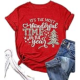DESFSE Merry Christmas Shirts for Women Christmas Short Sleeve Tshirt Xmas Buffalo Plaid Tree Cute Graphic Print Tee Tops