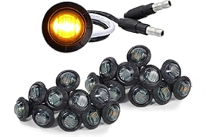 MADCATZ Meerkatt (Pack of 20 3/4 Inch Mini Round Smoked Lens Amber LED Light Side Marker Clearance Lamp w/Plug Tow Truck Trailer Bus Universal 12v DC 3LED-DC