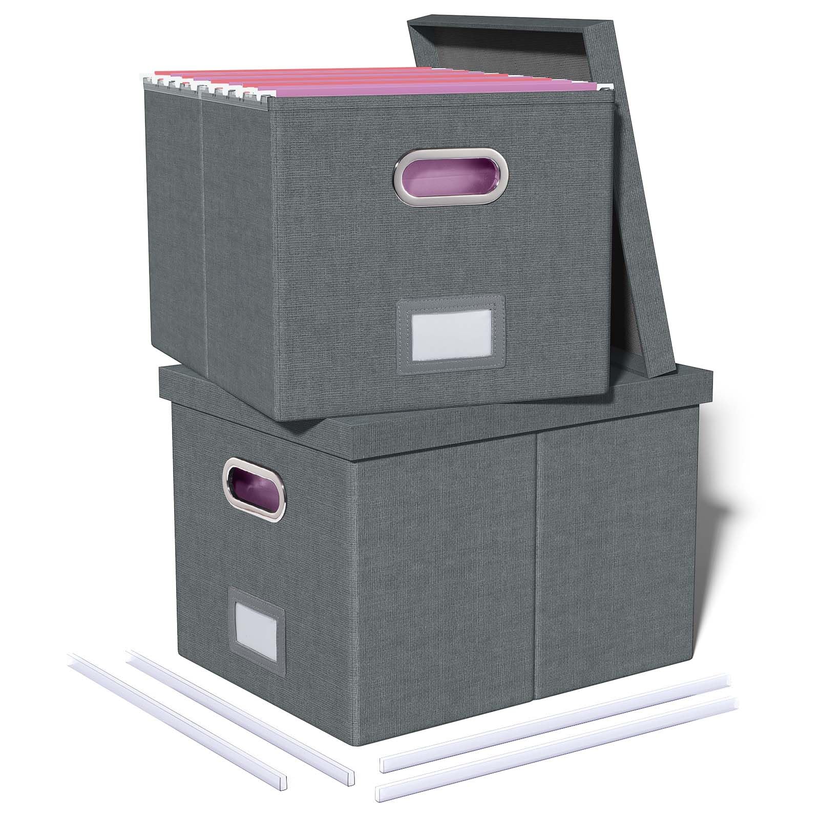 Photo 1 of (BAGGED) 2 Pack File Storage Organizer, Filing Box, Portable File Box with Lid, Fit for Letter/Legal File Folder Storage, Document Organizer, Dark-gray