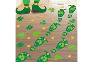 FANCY LAND St. Patrick's Day Decorations Leprechaun Footprint Floor Decals 184 Ct Shamrock Gold Coin Clings Stickers for Home Window 40 Pairs Footprints