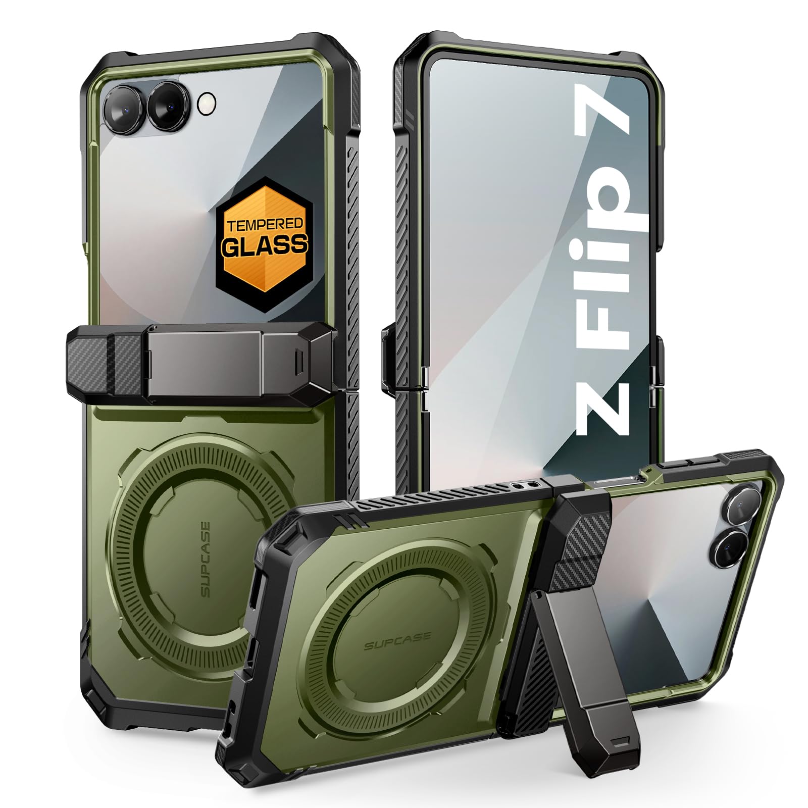 SUPCASE for Samsung Galaxy Z Flip 7 Case with Stand & Front Screen Protector (Unicorn Beetle Grip), [Support MagSafe] [Hinge Protection] Full Body Military-Grade Rugged Back Phone Cover, Guldan