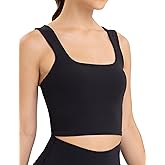 YUNOGA Womens Longline Sports Bra Square Neck Ribbed Yoga Bra Workout Crop Tank Tops with Built in Bra