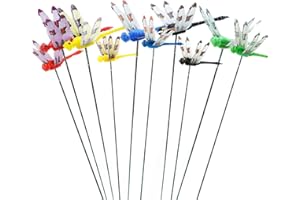 QUJIFETU 24Pcs Fake Dragonflies, Dragon Fly Garden Stakes,Outdoor Simulation Dragonfly Natural Organic Concept Insert Pole Clip Insert Plaque Patio Garden Decoration,5 Colors