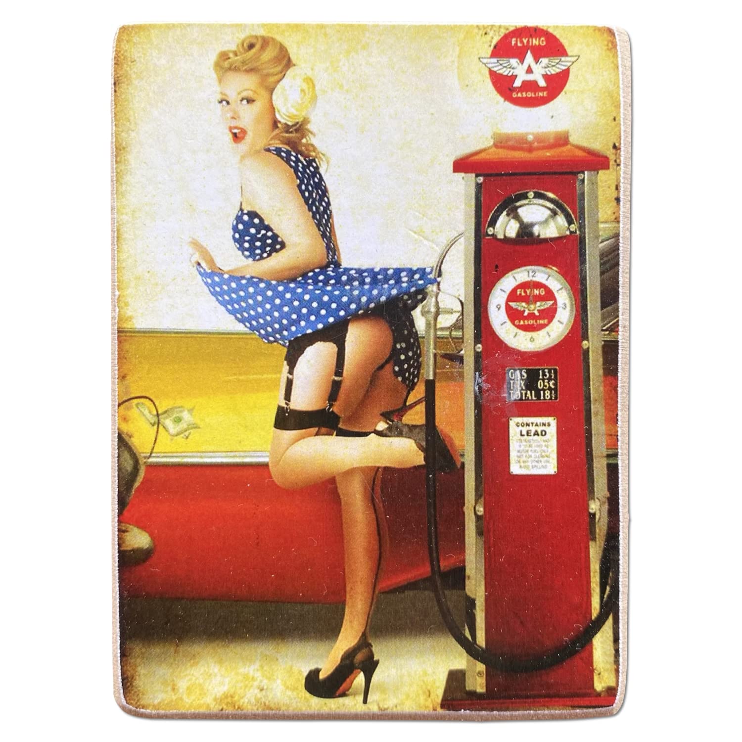 Kustom Art Magnet (Magnet) Series Pin Up Petrol Station Vintage Style for Refrigerator/Garage/Bar Print on Wood 10x6cm