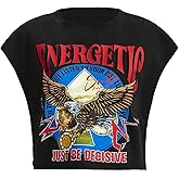 GORGLITTER Women's Graphic Print Cap Sleeve Crop Top Casual Round Neck Short Sleeve T-Shirt