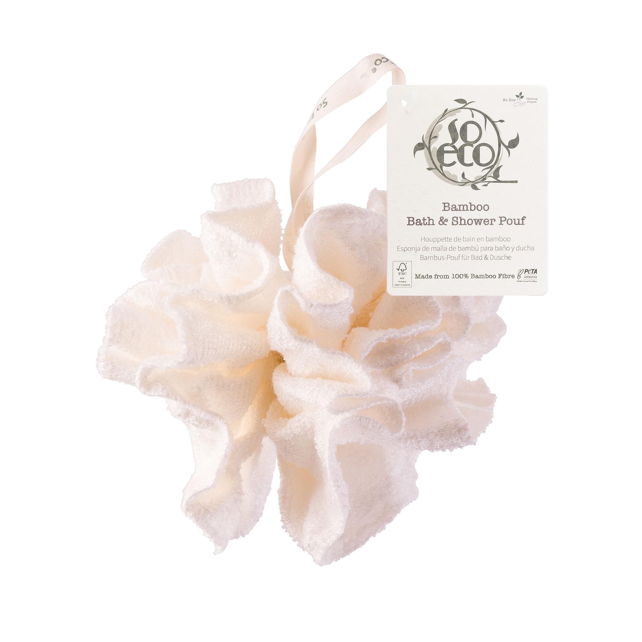 So Eco Bamboo Bath & Shower Pouf - Natural Plant Fibre Exfoliating Loofah, Creates a Rich Lather, Vegan & Cruelty-Free, Plastic-Free Packaging