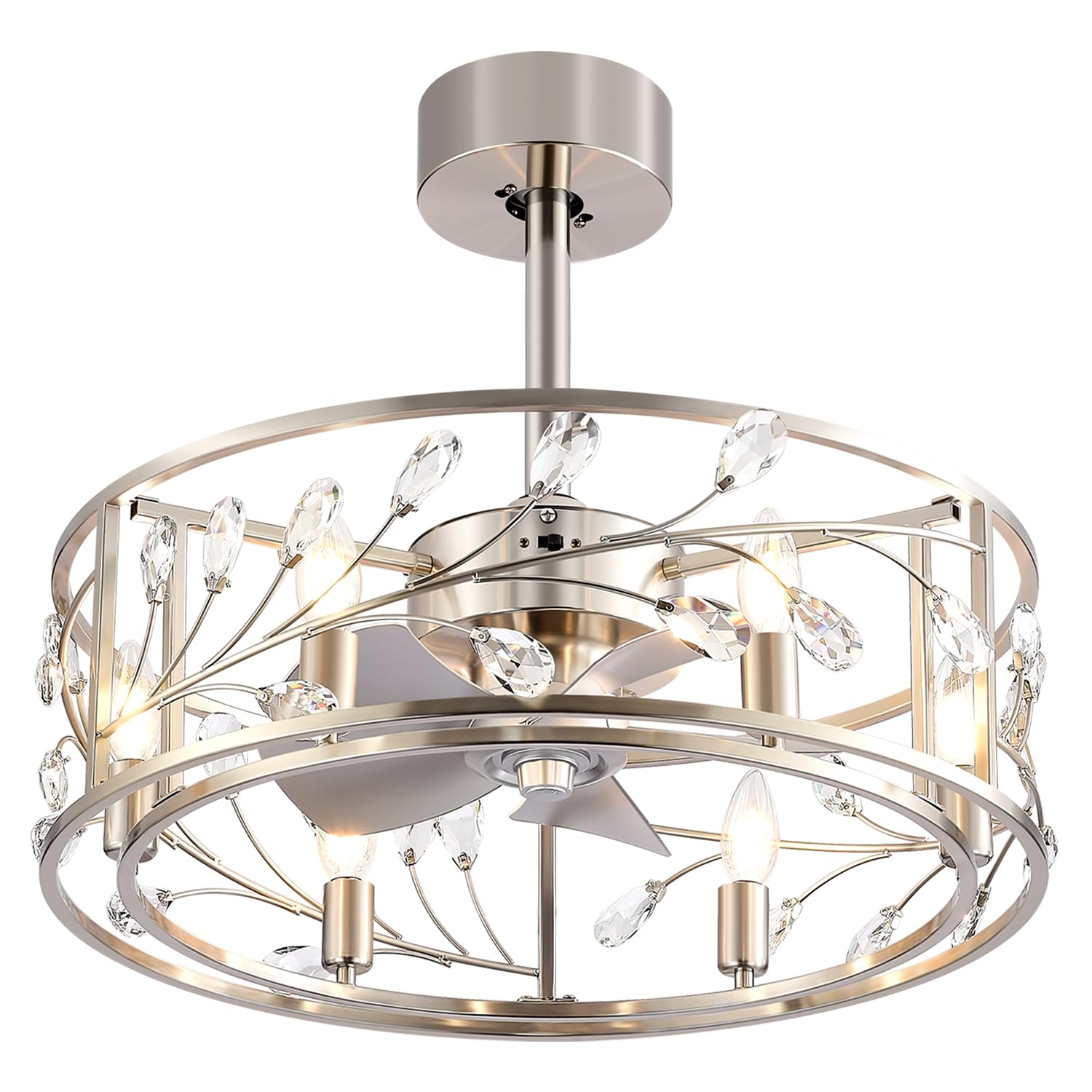 Photo 1 of Breezary 20 Inch Caged Ceiling Fan with Light and Remote, Quiet Reversible AC Motor, 5 ABS Blades, Modern Industrial Crystal Low Profile Small Ceiling Fan Light for Bedroom Home Indoor