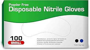 Disposable Nitrile - Powder Free, Rubber Latex Free, Non Sterile, Ambidextrous - Small, 100 Count color may vary