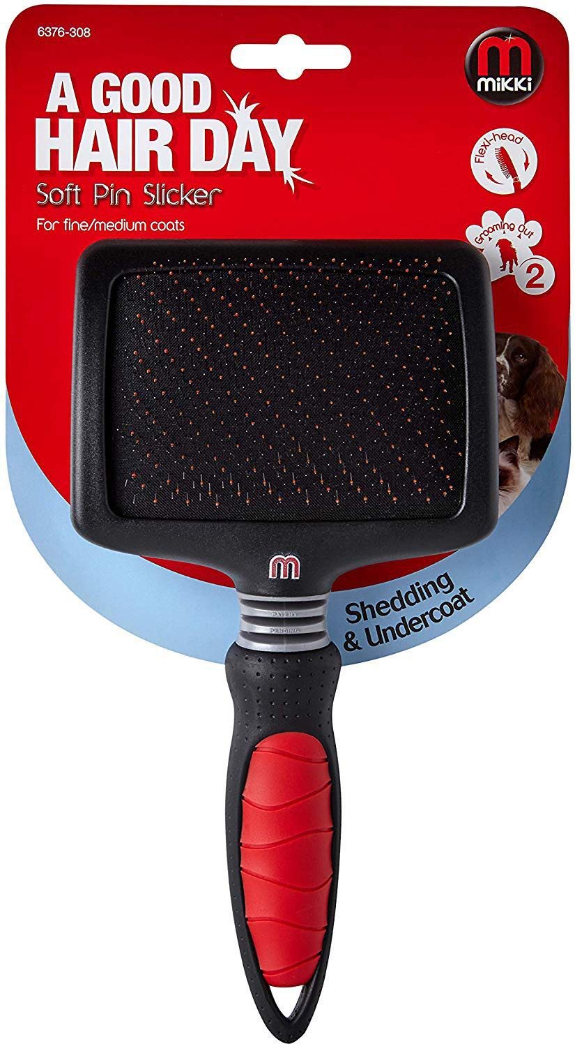 Mikki Dog, Cat, Puppy, Kitten Grooming Soft Pin Slicker Brush -For Knot, Tangle -Lrg-XLrg Pet-XLarge