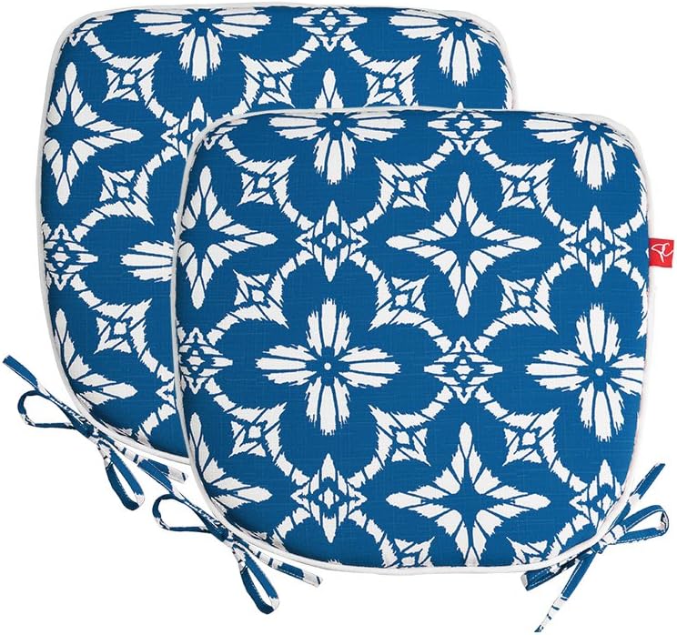 PacifiCasual Indoor/Outdoor All Weather Chair Pads 16" X 15" Seat Cushions Garden Patio Home Chair Cushions, Set of 2, Navy Kaleidoscope
