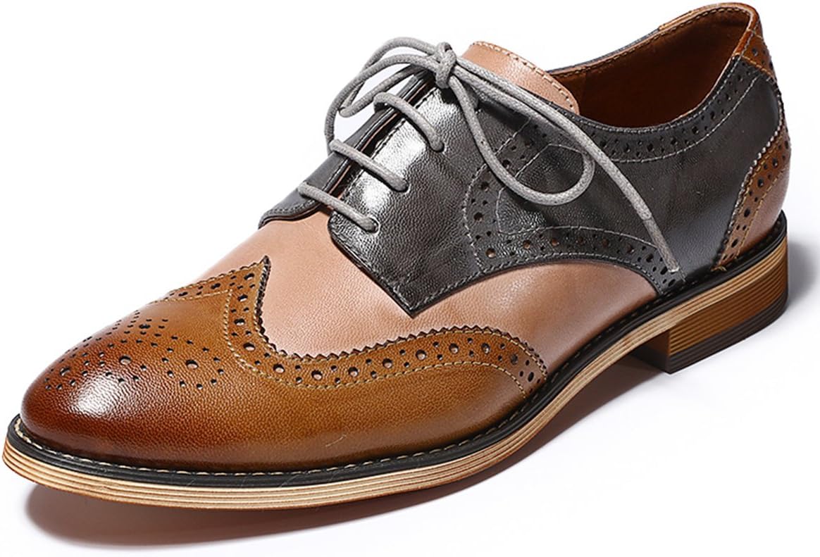 Mona flyingWomen's Comfortable Multicolored Wingtip Oxfords Brogue Lace-up Leather Shoes for Womens Ladies