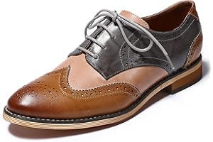 Mona flying Women's Leather Perforated Lace-up Oxfords Brogue Wingtip Derby Shoes for ladis Women