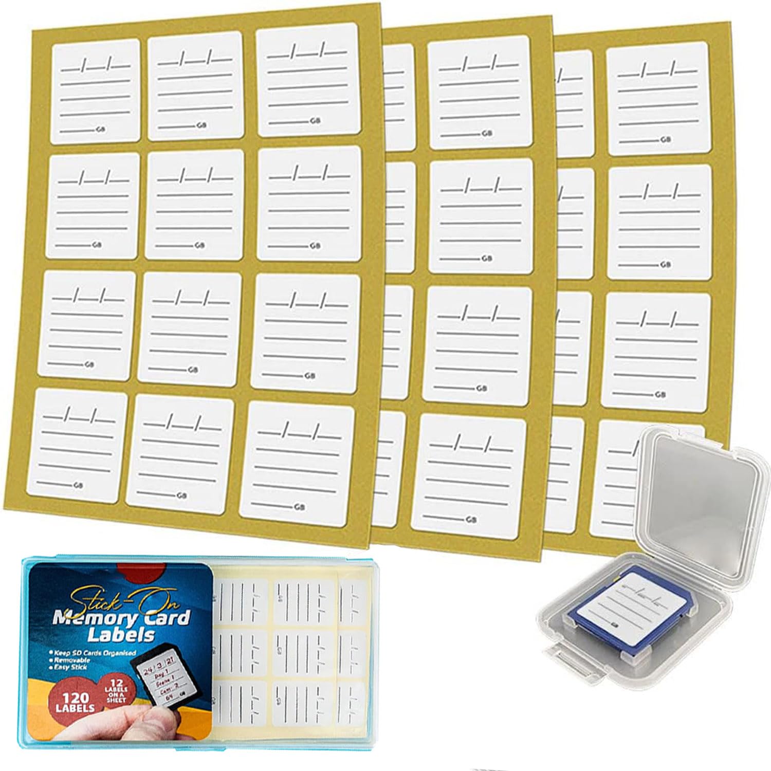 Photo 1 of (120 Count) SD Card Labels Flash Drive Labels Stickers with 6 Free SD Card Cases & Container Multi-use Writable & Removable Stick-On Camera Memory Card Labels