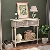 COSIEST Console Table with 2 Drawers, MDF Narrow Entryway Table with Storage Shelf, Wood Accent Sofa Table for Living Room, E