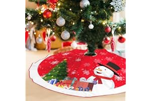 CEOSANDE 48 Inches Christmas Tree Skirt, Red Xmas Tree Skirts with Snowman Snowflake and Gift Boxes Design, Rustic Christmas Tree Ornaments Mat for Xmas Holiday Party Decoration