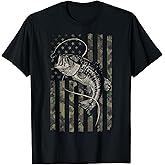 Fishing Camo American Flag Bass Fish Camouflage T-Shirt