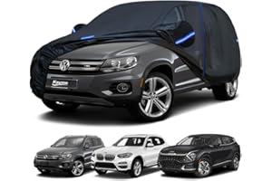 Kayme SUV Car Cover Custom Fit for VW Volkswagen Tiguan Allspace, BMW X1, Kia Sportage Windproof Upgraded & 100% Waterproof. All-Weather Full Exterior Cover Rain Sun Protector with Zipper and Towel.