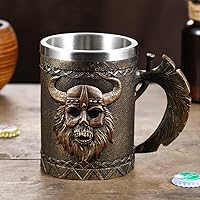 Arola Viking Axe Mug, Stainless Steel Horn Skull Beer Cup, Viking Warrior Mug Tankard, Drinking Cup Coffee Mug Beer Stein, Me