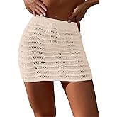 SHENHE Women's Swimsuit Beach Skirt Hollow Out Drawstring Tie Front Bikini Crochet Cover Up Skirt Sarong